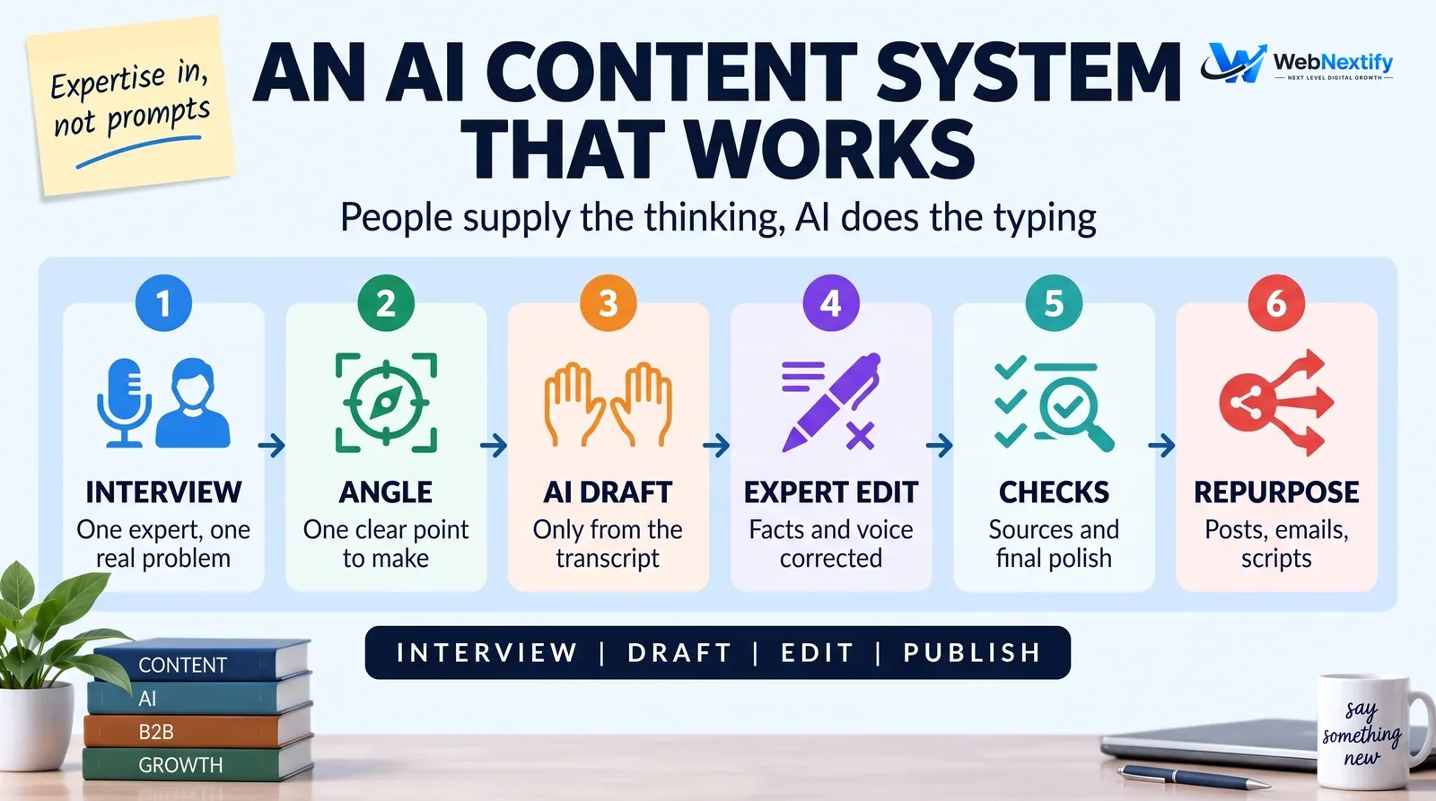 Six-step AI thought leadership content system for B2B service businesses