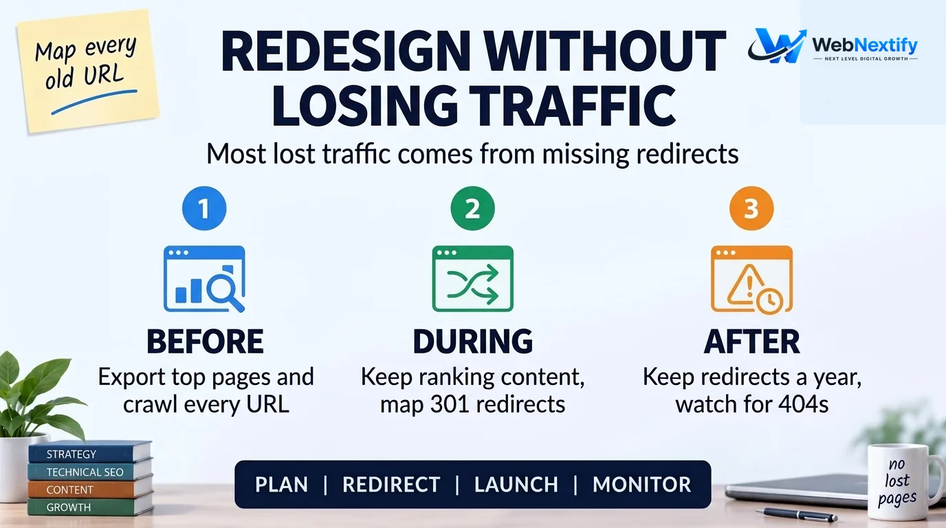 Website redesign SEO steps before, during and after launch